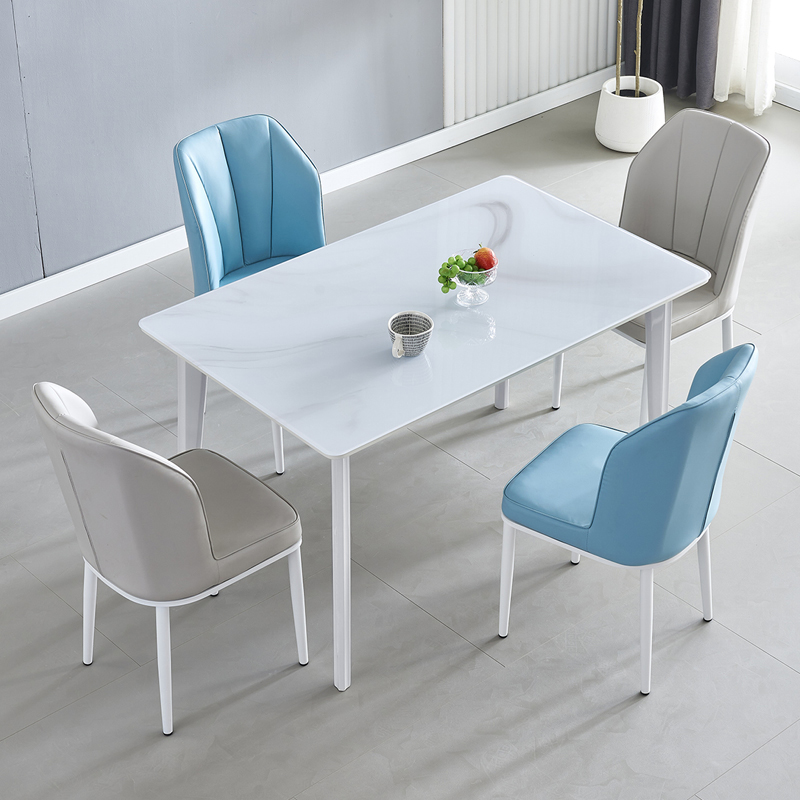 现代白色餐桌椅家用小户型长方形奶油风玉晶石桌子吃饭桌