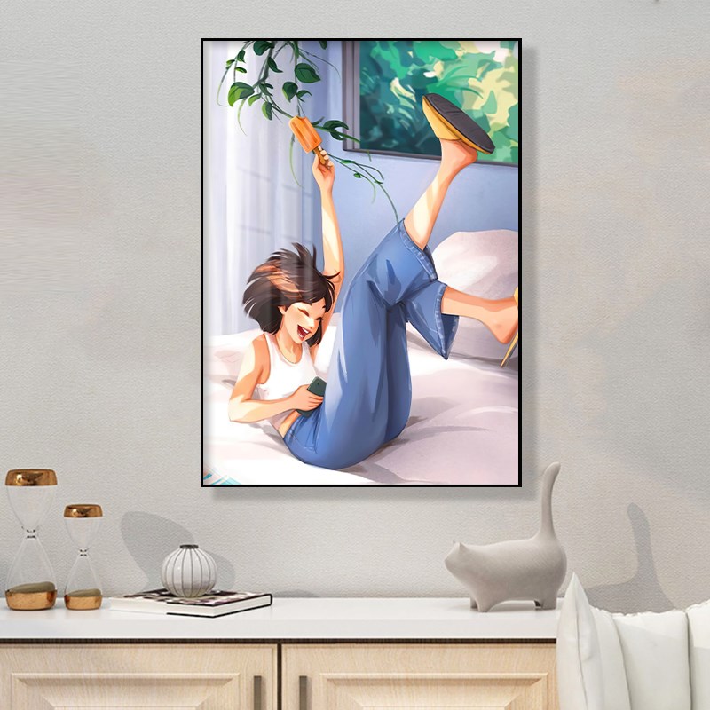 儿童房挂画女孩房间装饰画可爱猫温馨现代简约餐厅卧室床头墙壁画图片