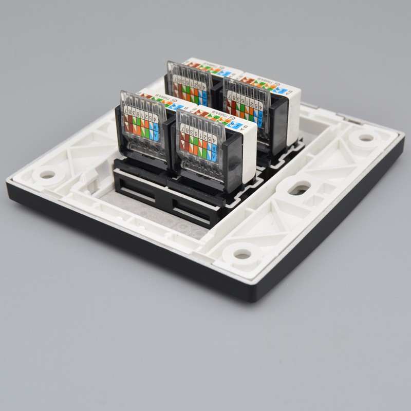 黑色口免打网线插座位电脑开关四口网络面板8型超五类网络模块