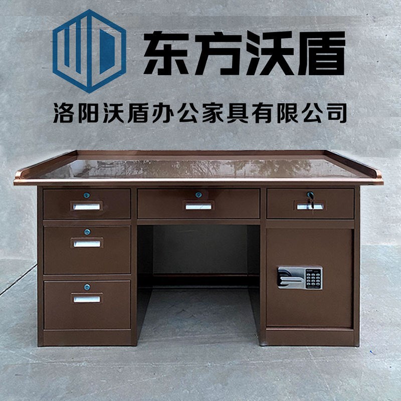 304不锈钢玫瑰金办公桌加厚带围栏带密码锁收银桌无尘车间操作台