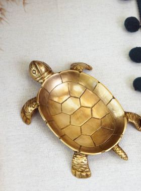 费灵家居印度进口黄铜乌龟造型收纳碟小果盘皂盒手工铜工艺品摆件