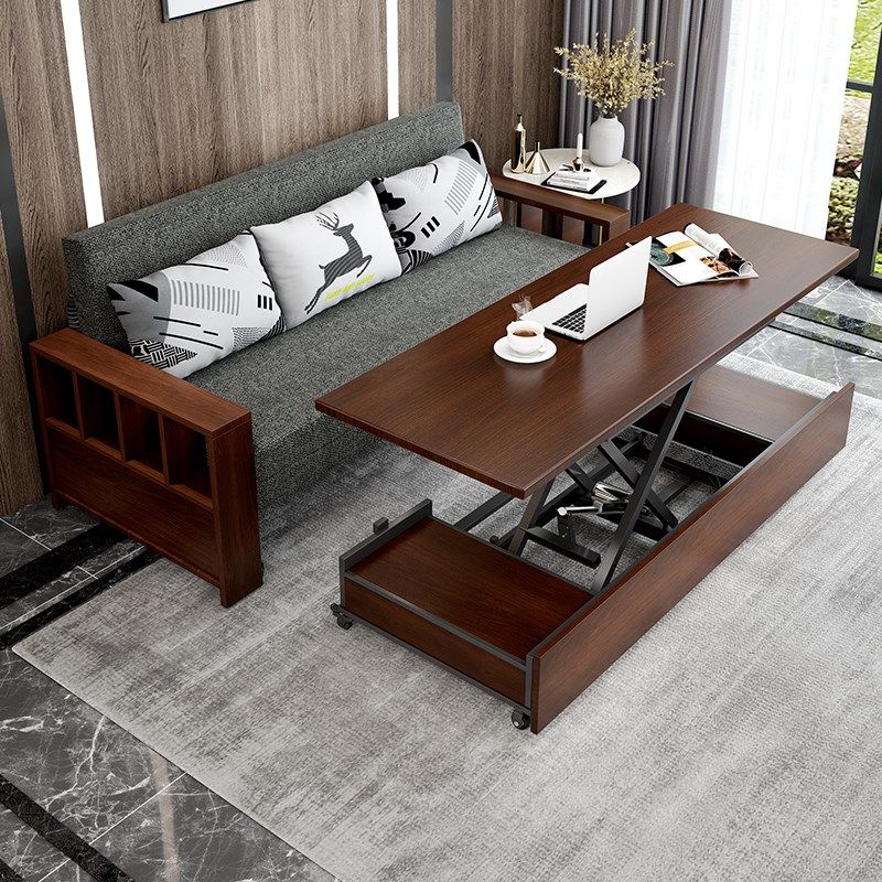 沙发床带电动茶几遥控 实木桌床一体两用伸缩床