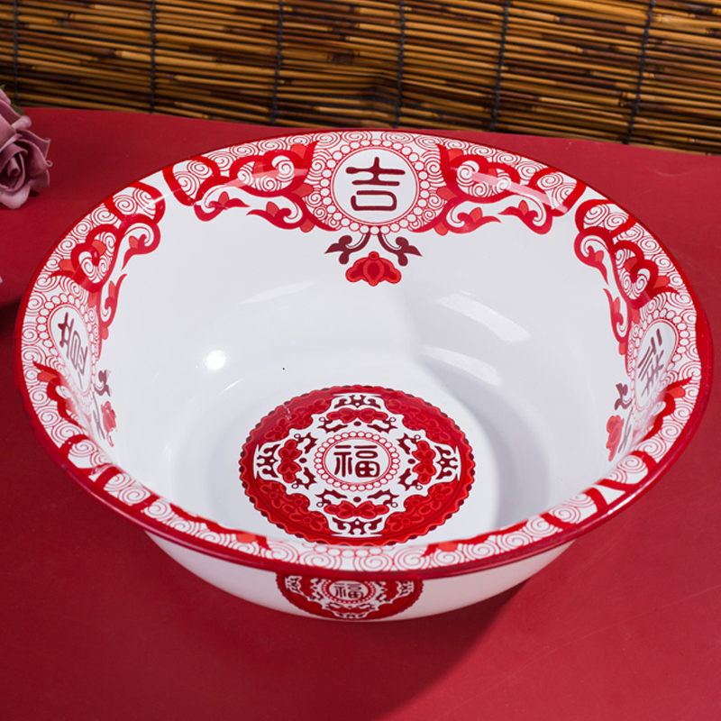 吉祥如意结婚搪瓷盆大号加厚和面盆经典怀旧洗脸洗手盆红色婚庆盆