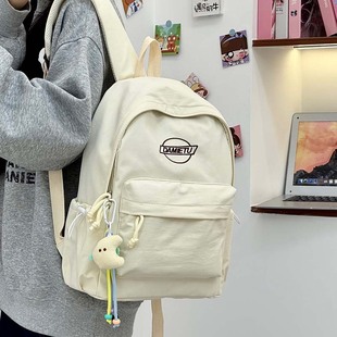 高颜值休闲百搭双肩包韩版 ins少女简约学生纯色书包大学生