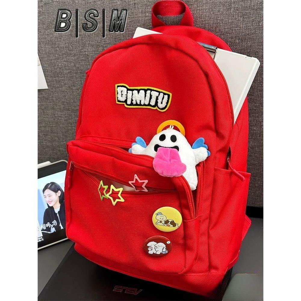 宾舍曼书包红色大容量韩