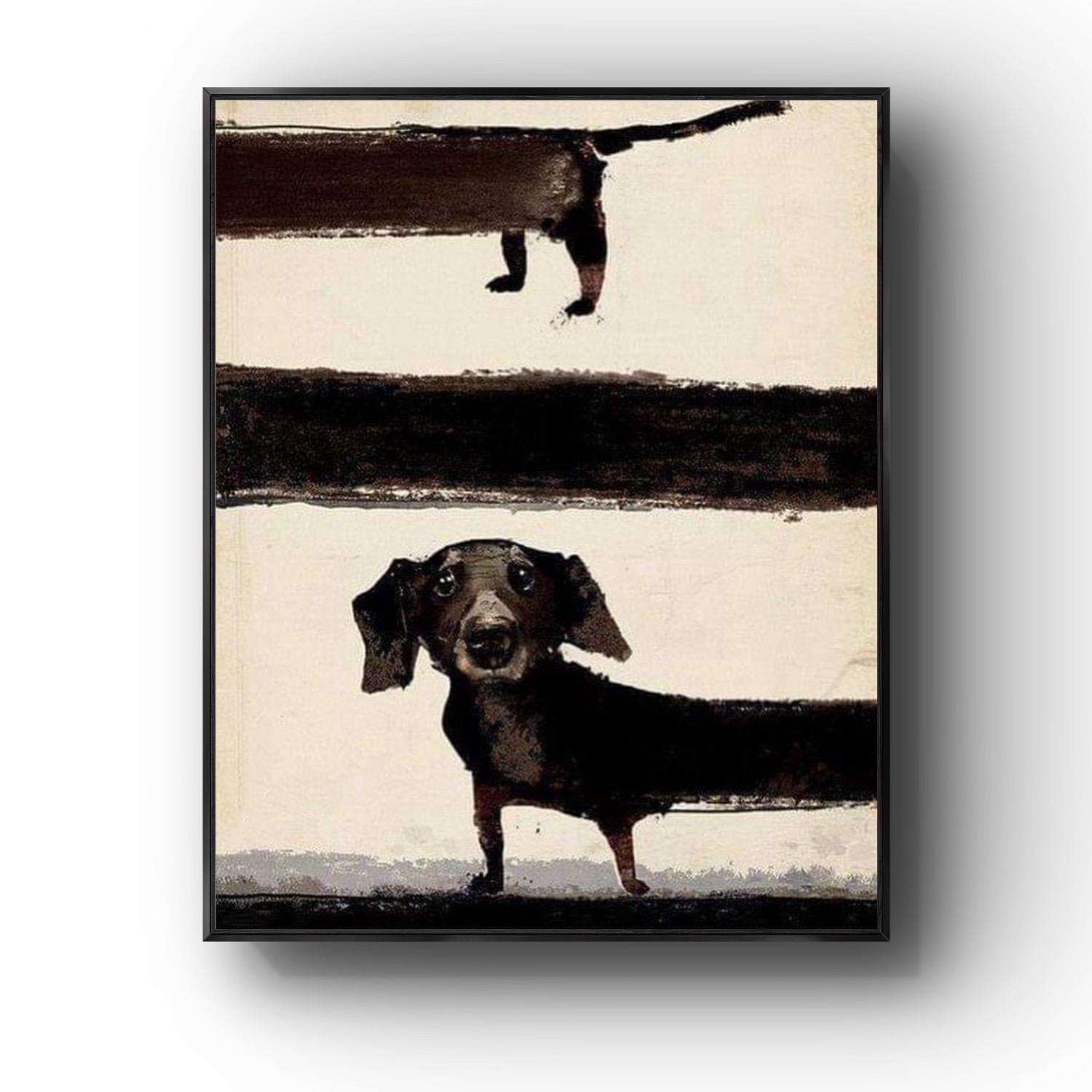 客厅可爱狗狗腊肠犬挂画抽象艺术卧室搞笑空白墙背景房间软装高级