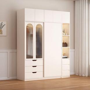 柜子玻璃储物收纳柜小户型出租屋衣橱实木儿童衣柜家用卧室推拉门