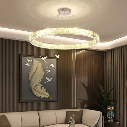 客厅吊灯现代简约大厅灯创意个性圆形餐厅吧台led灯大气水晶吊灯