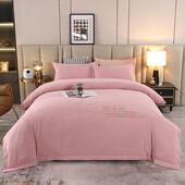 卓翔家纺高端磨毛四件套小清新风绣花被套保暖床上用品四季 通用