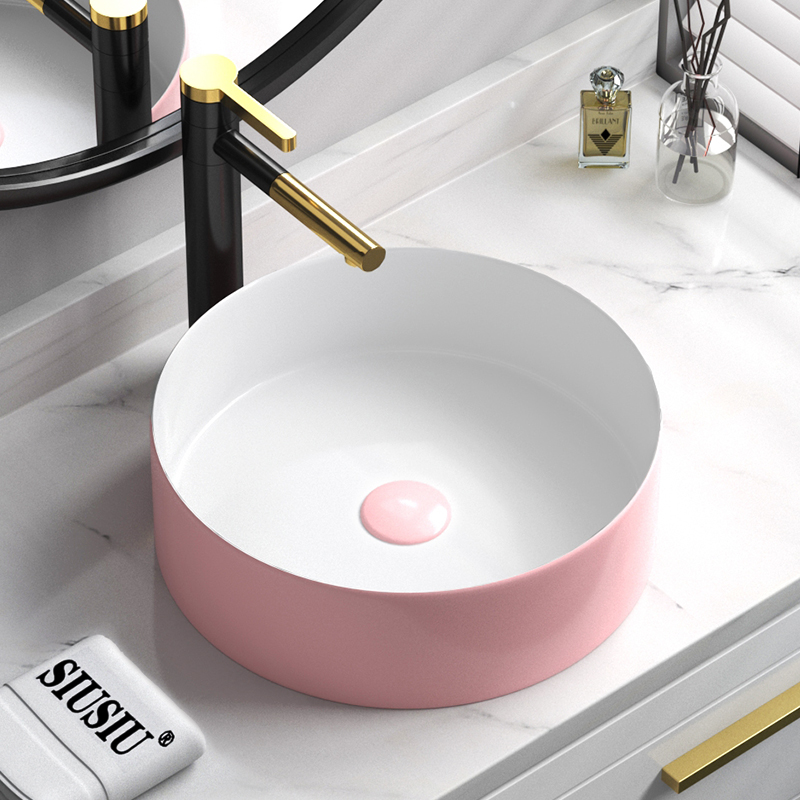 圆形台上盆粉红色洗手盆长方形洗脸单盆小尺寸圆形洗漱盆面盆水盆