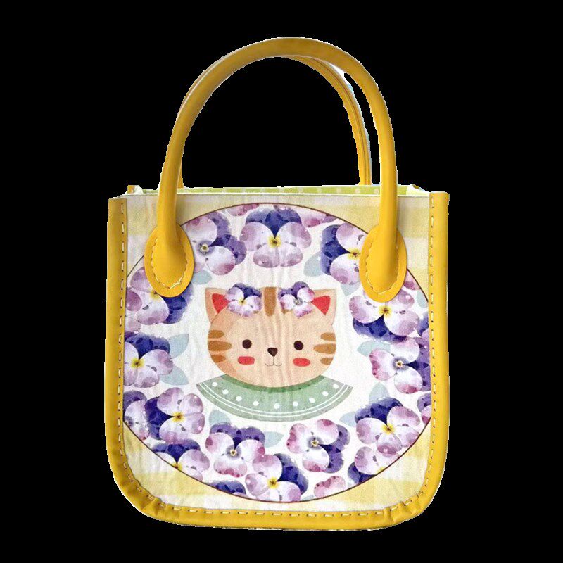 非成品 爱猫咪超纤皮包边提手包材料包 手工布艺材料