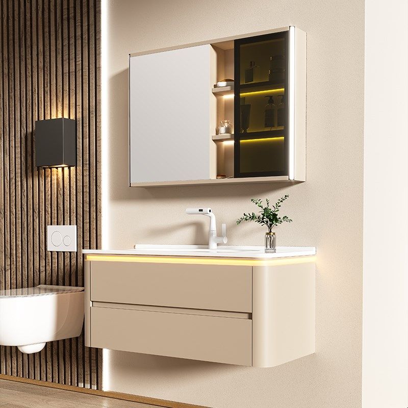 欧罗芬浴室柜奶油风洗脸洗手盆柜现代陶瓷一体洗漱台