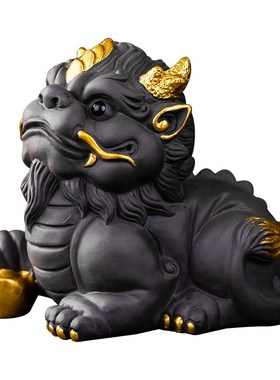 招财貔貅过辟光邪紫砂茶宠玩可养镇家宅办公室陶瓷桌面装饰茶盘