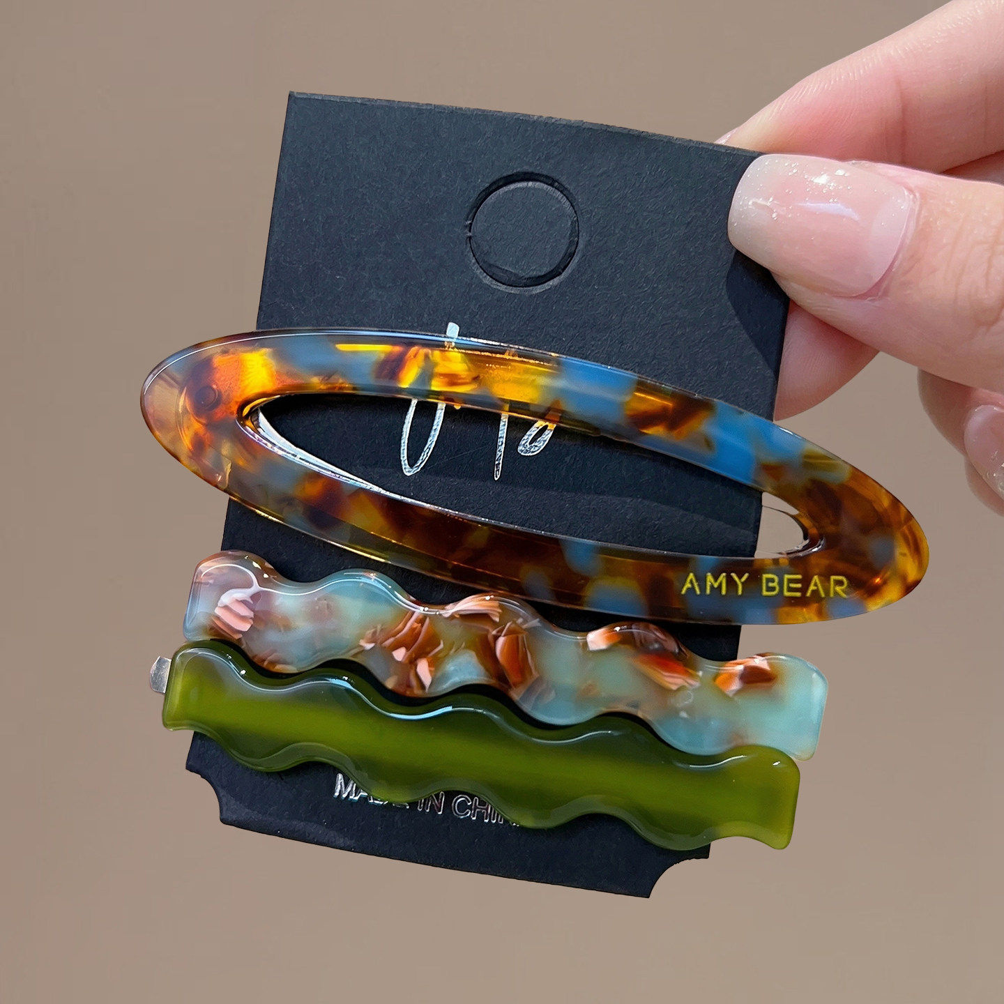 复古琥珀色豹纹波浪发夹女3件套前额侧边夹漂亮小发卡刘海夹头饰