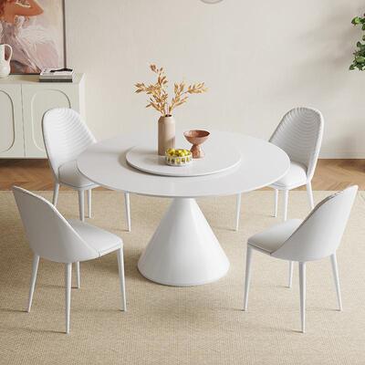 现代简约餐桌椅组合轻奢岩板餐桌家用伸缩旋转可变圆桌