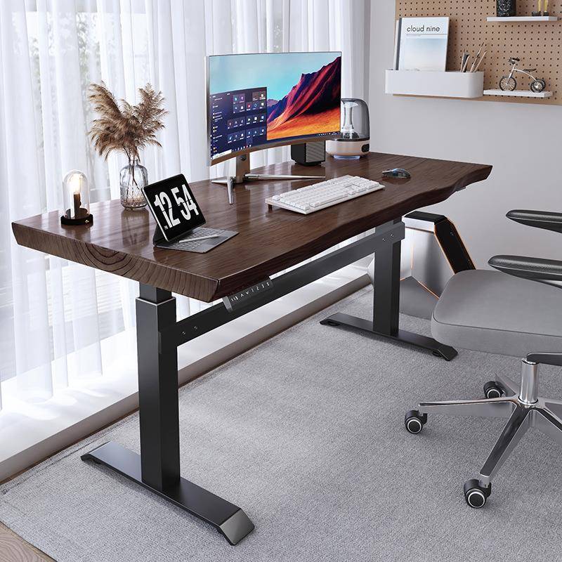 原木大板书桌办公电脑桌学习实木工作台家用电竞桌桌架电动升降桌