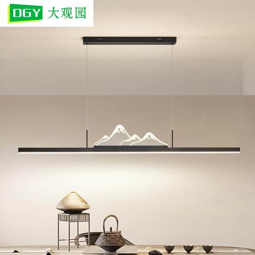 餐厅灯新中式长条吊灯现代简约山峦映月茶室吊灯饭厅中山灯具055L
