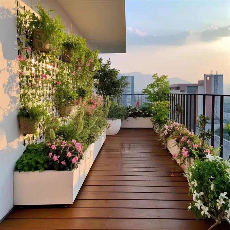 户外简约风栅栏花箱定花盆室外阳台镀锌铁种植箱街道花坛成品花槽
