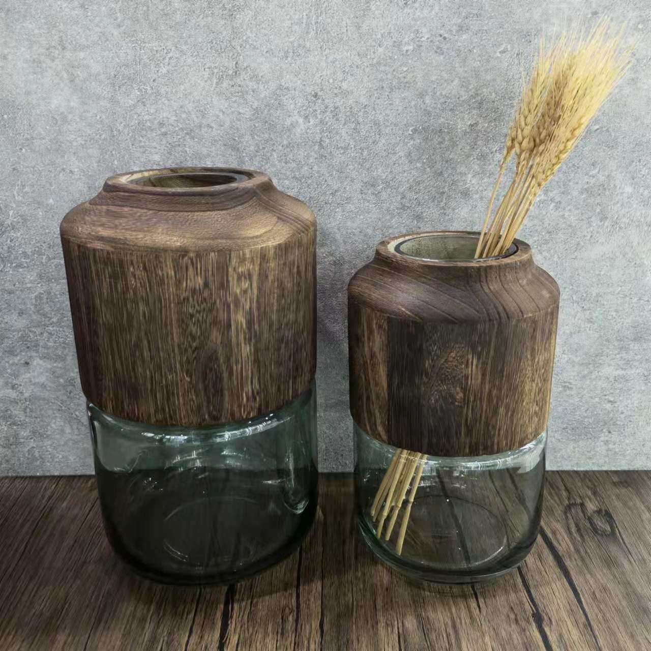 北欧原木透明玻璃花瓶创意家居摆件插花容器简约水培玻璃花瓶