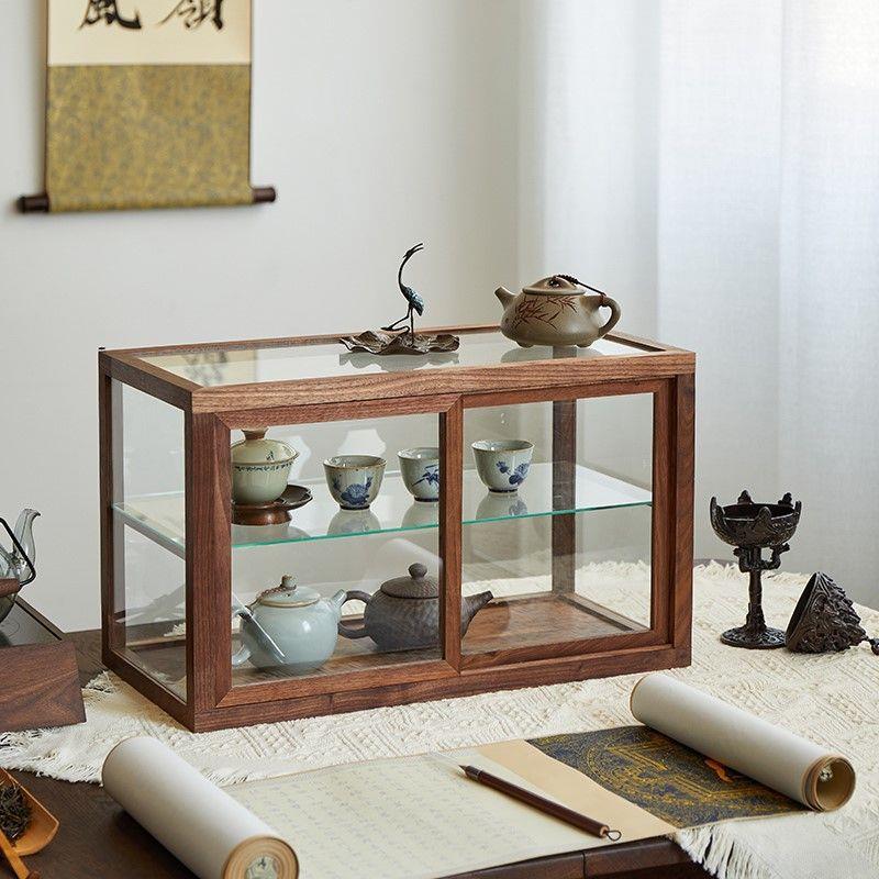 黑胡桃木多层展示柜日式茶具收纳柜桌面家用柜子置物架杯具茶器柜