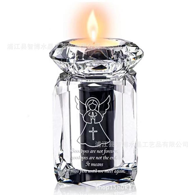 水晶烛台欧式道具家用烛台宠物葬礼玻璃烛台火葬纪念品刻字摆件
