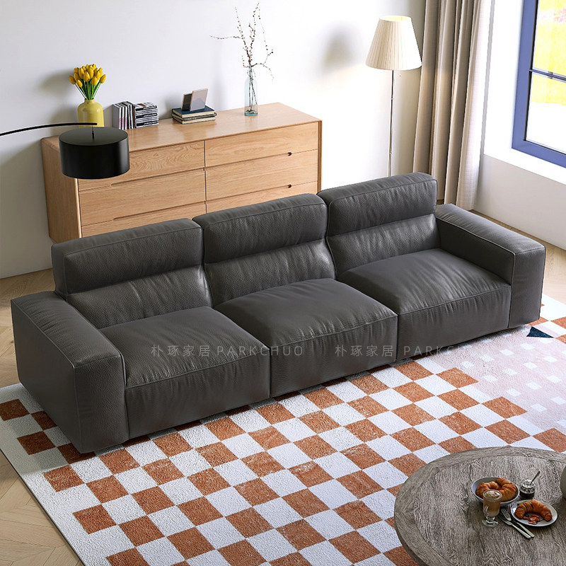 靠背豆腐块沙发客厅新款黑色硅胶皮直式猫抓布艺现代