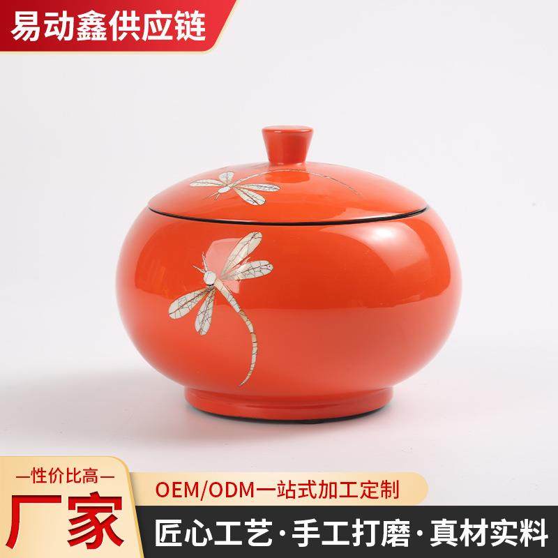 越南进口漆器日式漆盒三件套风水纯手工工艺鸡蛋壳镶钳漆器摆件