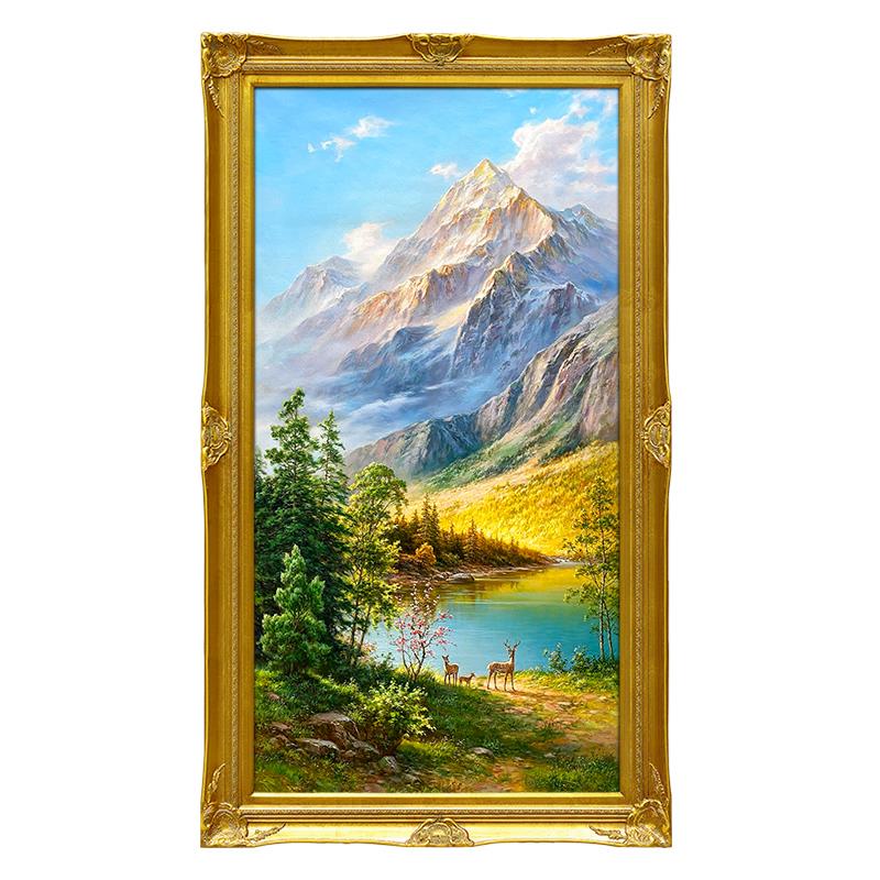 欧式油画客厅挂画风景手绘玄关装饰画美式走廊过道竖版大芬村