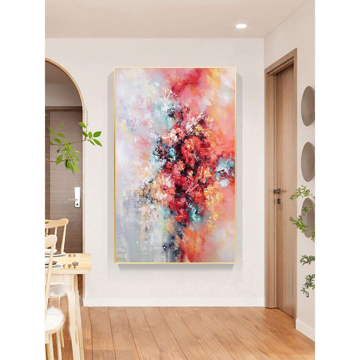 手绘油画玄关梵高向日葵美式现代简约抽象花卉轻奢挂画客厅装饰画