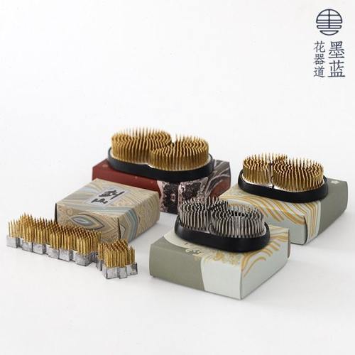 日月剑山接龙草月流插花器禅意日式花道中式插花工具花钉底座针山