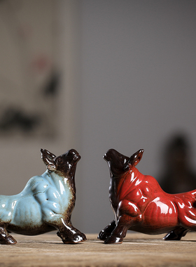 陶瓷红色牛招财办公桌家居饰品小号生肖牛年吉祥物摆设