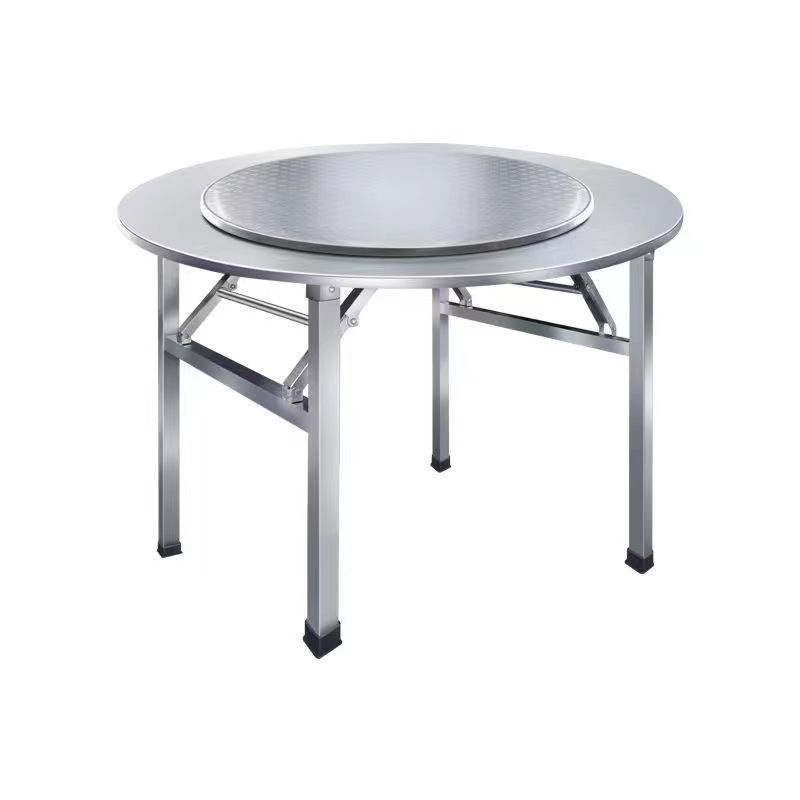 不锈钢转盘圆桌折叠桌子圆形烧烤摆摊排档大圆桌食堂餐桌