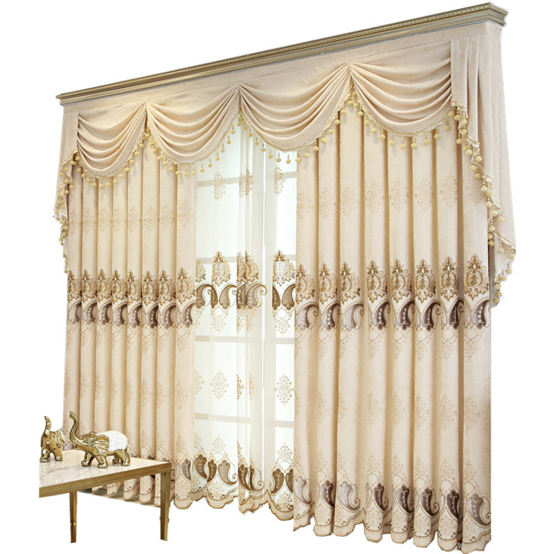 欧式雪尼尔绣花窗帘成品定制加厚遮光客厅卧室阳台落地窗帘
