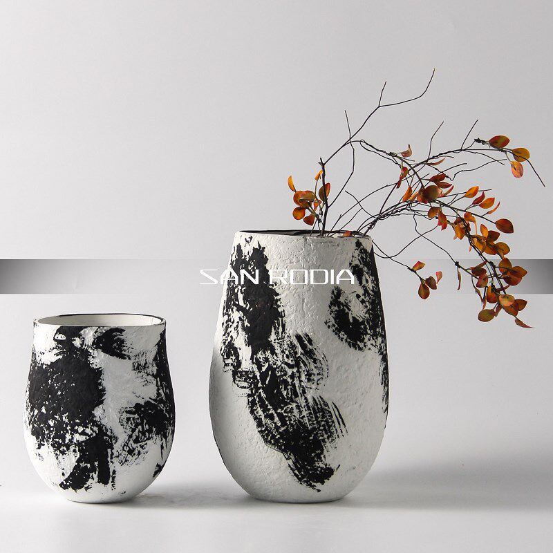 新手绘水墨风手工瓶样板间民宿玄关插器软装饰品