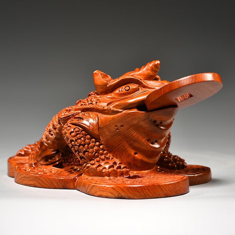 花梨木雕金蟾摆件实木三足献宝蟾蜍家居商铺开业装饰红木工艺礼品