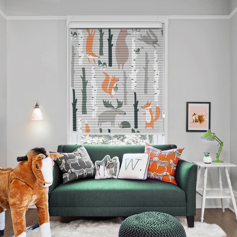 慕安娜儿童房印花百叶窗帘升降卷帘遮光卧室环保男孩房免打孔