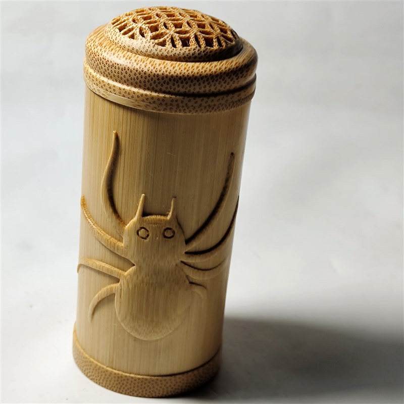 天然竹制镂空叫罐玉竹雕刻编织纹虫具文玩精品纯手工打磨