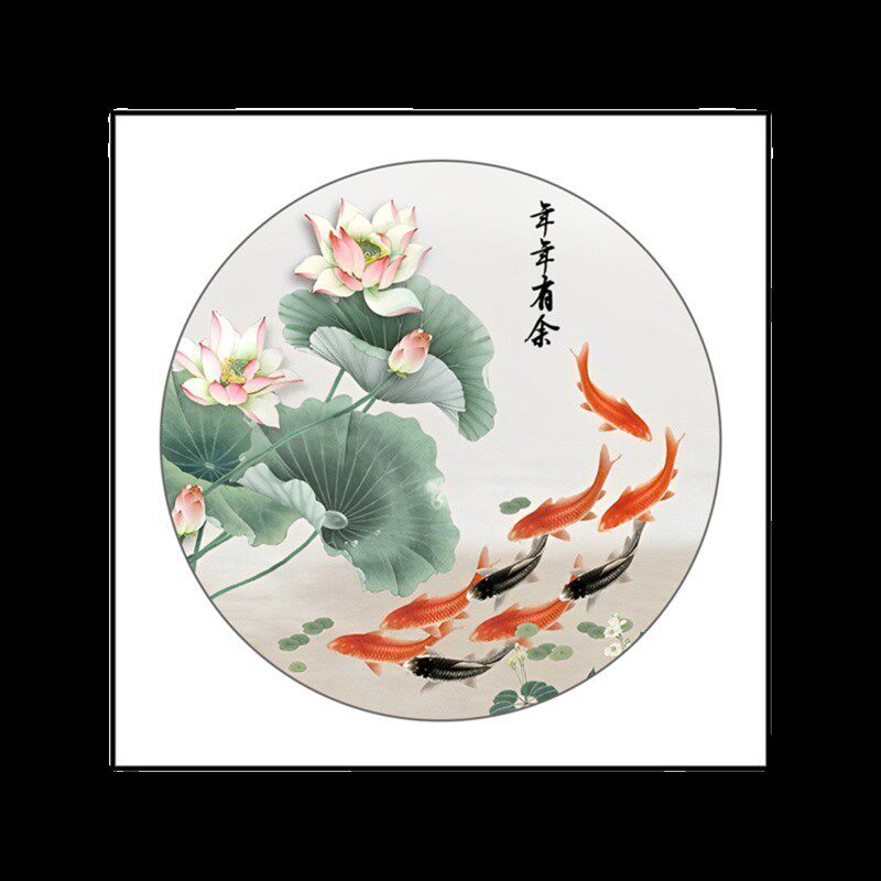 荷九鱼图数字油画填充填色油彩画手绘涂色丙烯画装饰画挂画