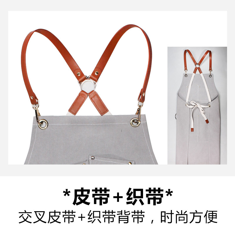 帆布防水围裙印字艺师咖啡师奶茶店时尚牛仔工作服