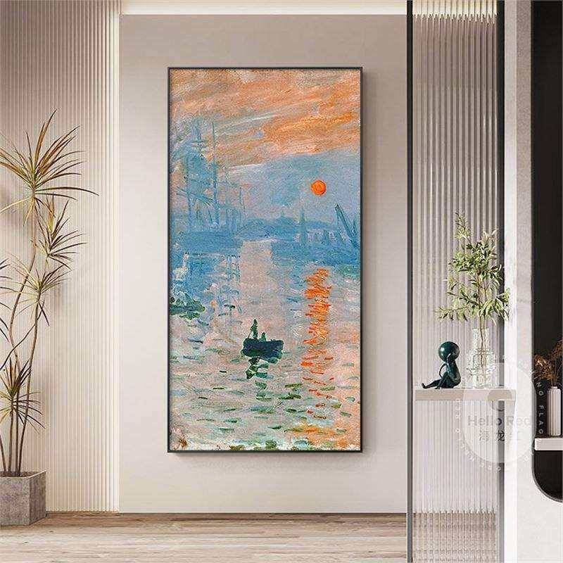 莫奈梵高名画玄关装饰画现代简约竖版过道走廊挂画印象派日出睡莲