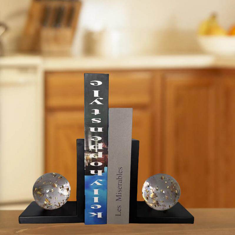 新中式书柜装饰树脂工艺品摆件轻奢风透明球书挡书夹靠玄关摆件