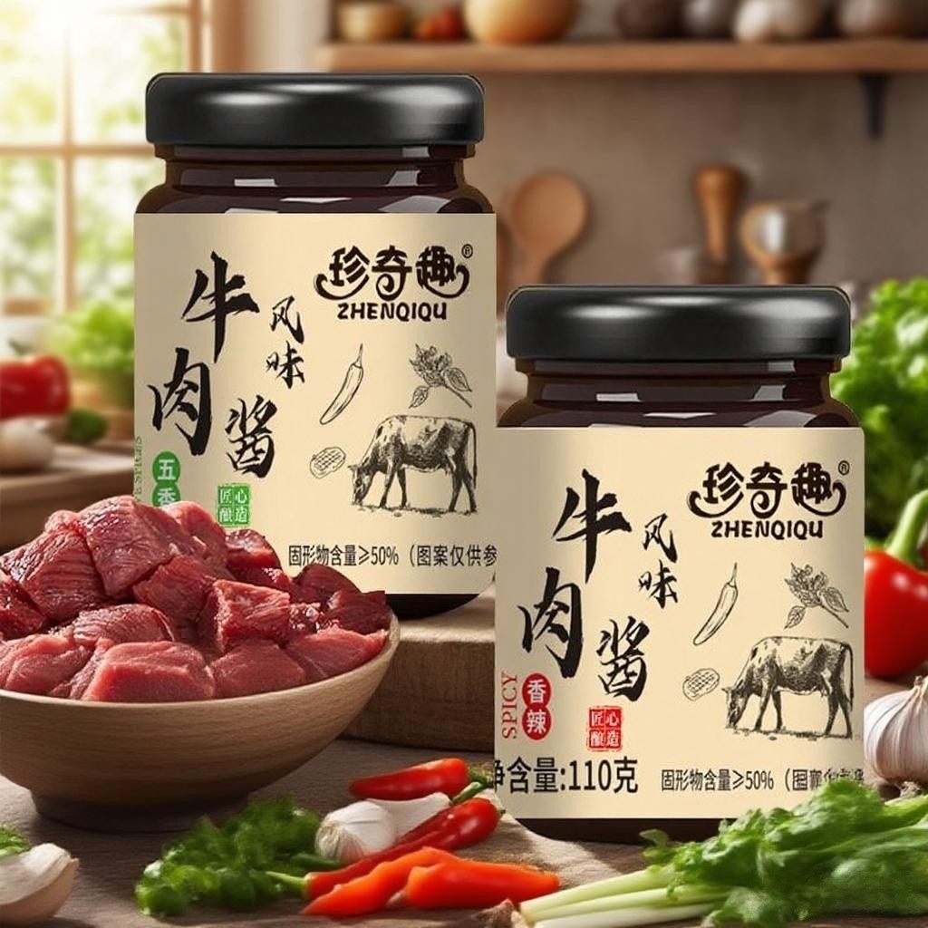 【到手4瓶】牛肉风味酱香辣五香味拌饭拌面辣椒酱调味酱夹馍酱蘸,粮油调味/速食/干货/烘焙,下饭/拌饭酱/拌饭料,淘宝优惠券,粉丝福利购,淘宝优惠卷