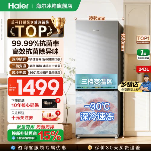 海尔冰箱243L双开门变频无霜家用