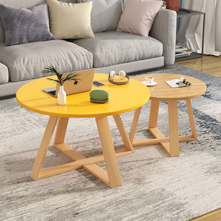 茶几小户型圆形小茶几实木桌腿茶几桌客厅创意小桌子