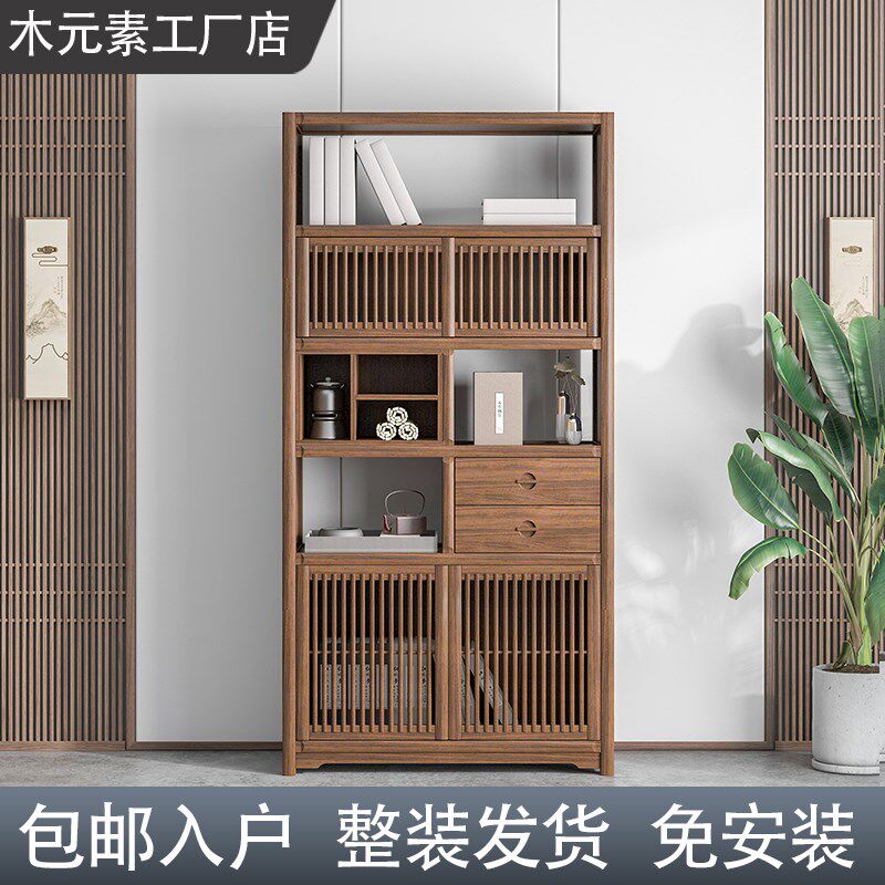 新餐边柜立柜博古柜博古架多宝阁实木色榆木书架格子 - 实物图