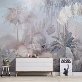 东南亚手绘芭蕉叶个性 壁画电视背景墙壁纸客厅沙发无缝定制墙布