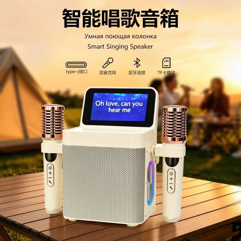 移动KTV蓝牙双麦克风带话筒歌词显示屏音响一体机户外用k歌音箱
