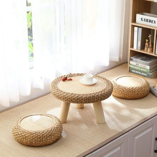 藤编飘窗小茶几榻榻米桌子简约现代日式家用圆形炕桌实木阳台矮桌