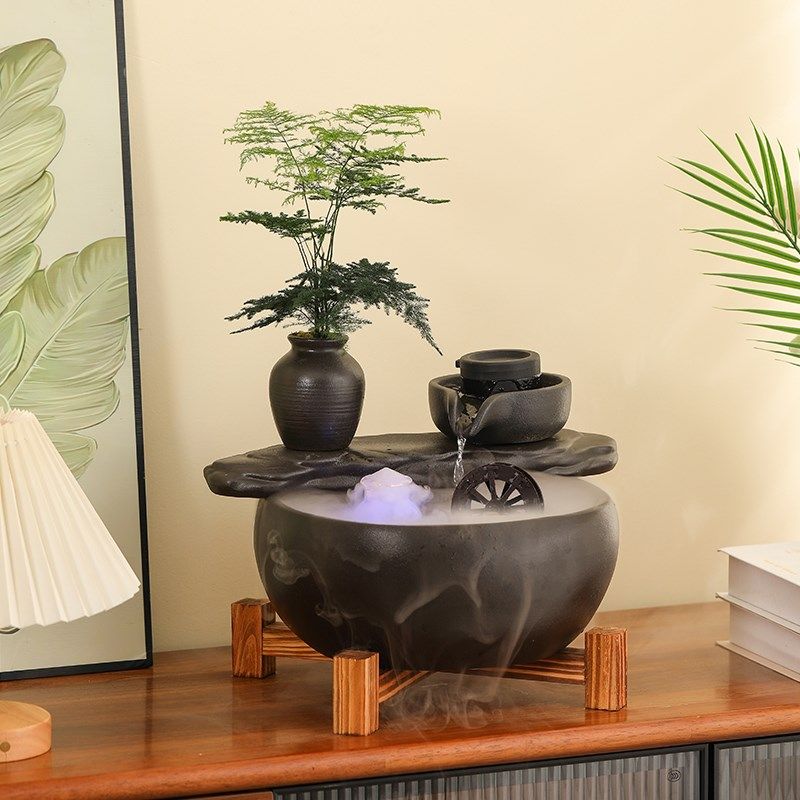 创意小型招财流水循环水陶瓷缸陶罐装饰桌面造景山水古法鱼缸,家居饰品,装饰摆件,淘宝优惠券,粉丝福利购,淘宝优惠卷