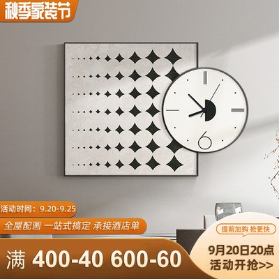 现代饭厅装饰画抽象时钟叠加客厅壁画黑白级感创意饭厅挂画